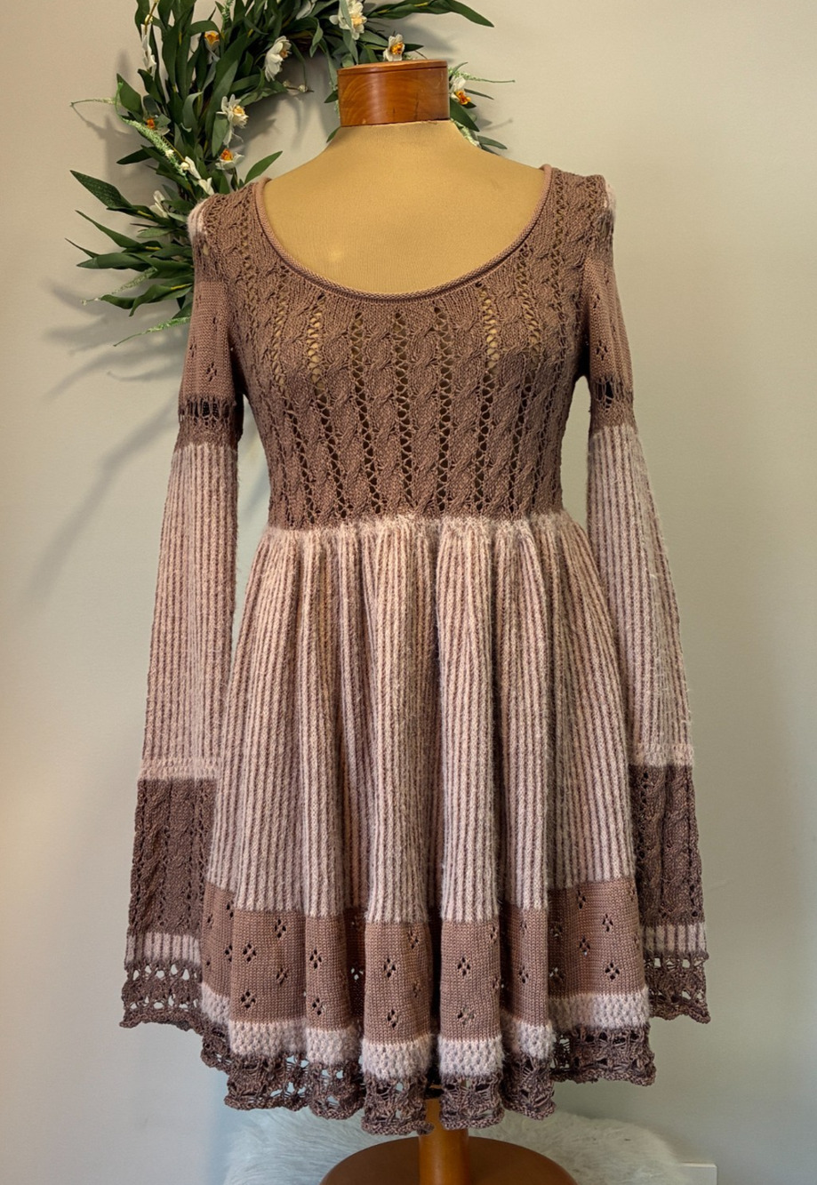 Free People Claudia Sweater Dress Boho Knit Long Sleeve, Small, NWT, MSRP $148